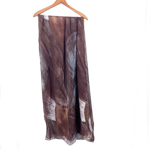 eskandar Accessories - Eskandar 100% Silk Brown Ficus Elasticus Georgette Scarf